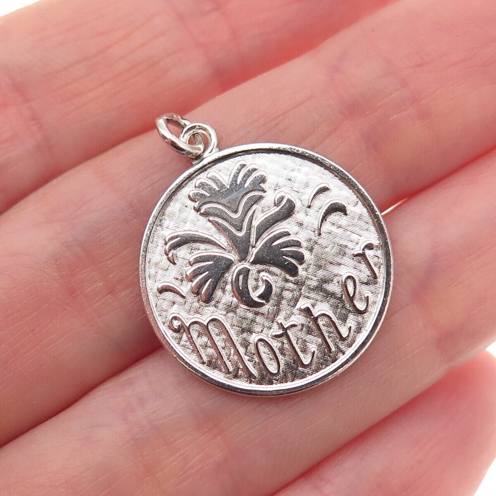 Wells 925 Sterling Silver Vintage Mother Flower Charm Pendant